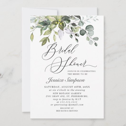 Elegant Eukalyptus Greenery Brautparty FOTO Einladung (Vorderseite)