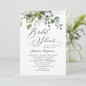 Elegant Eukalyptus Greenery Brautparty FOTO Einladung (Stehend Vorderseite)