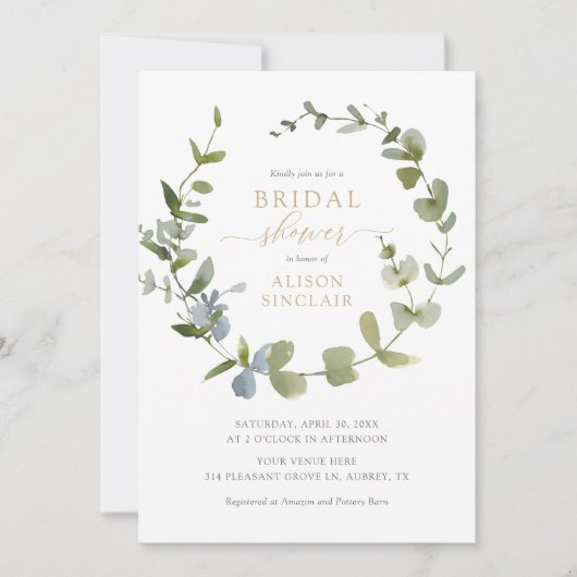 Elegant Eukalyptus Greenery Brautparty Invitati Einladung (Vorderseite)