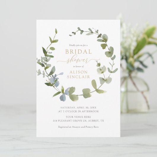 Elegant Eukalyptus Greenery Brautparty Invitati Einladung (Stehend Vorderseite)