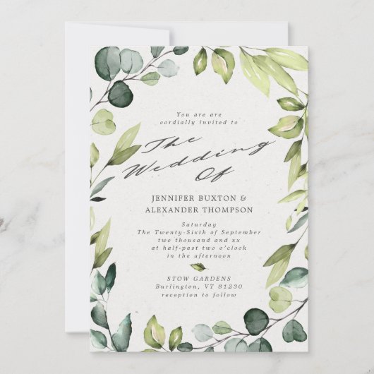 Elegant Eukalyptus Greenery Calligraphy Wedding Einladung (Vorderseite)