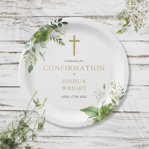 Elegant Eukalyptus Greenery Confirmation Pappteller