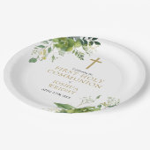 Elegant Eukalyptus Greenery Erste Heilige Kommunio Pappteller (Schrägansicht)