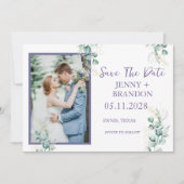 Elegant Eukalyptus Greenery Floral Foto boho Save The Date (Vorderseite)