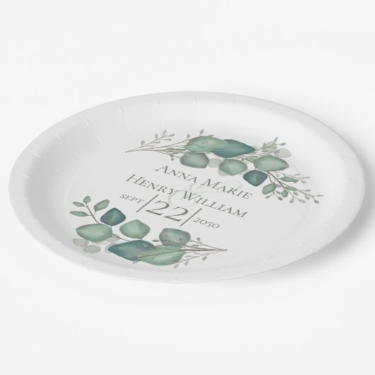 Elegant Eukalyptus Greenery Foliage Blätter Pappteller (Schrägansicht)