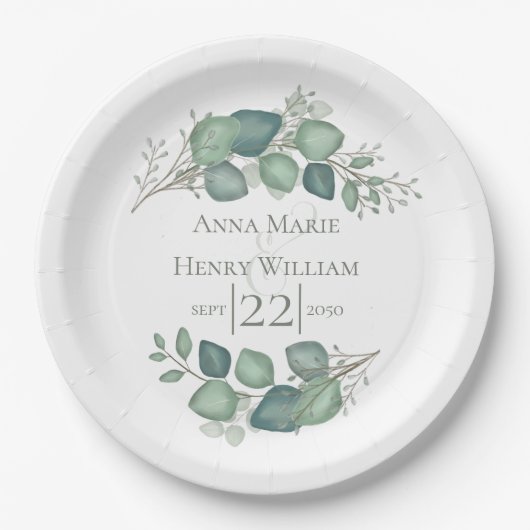 Elegant Eukalyptus Greenery Foliage Blätter Pappteller (Vorderseite)