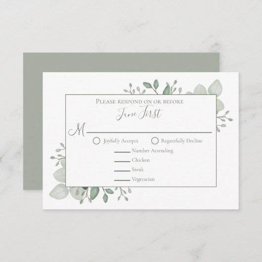 Elegant Eukalyptus Greenery Foliage Blätter RSVP Karte (Vorne/Hinten)