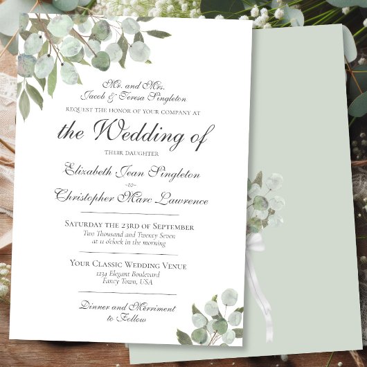 Elegant Eukalyptus & Greenery Formal Wedding Einladung