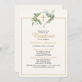 Elegant Eukalyptus Greenery Gold Baptisse Einladung (Vorne/Hinten)