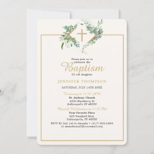 Elegant Eukalyptus Greenery Gold Baptisse Einladung