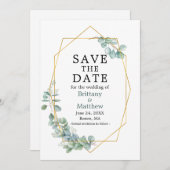 Elegant Eukalyptus Greenery Gold Geo Frame Save The Date (Vorne/Hinten)