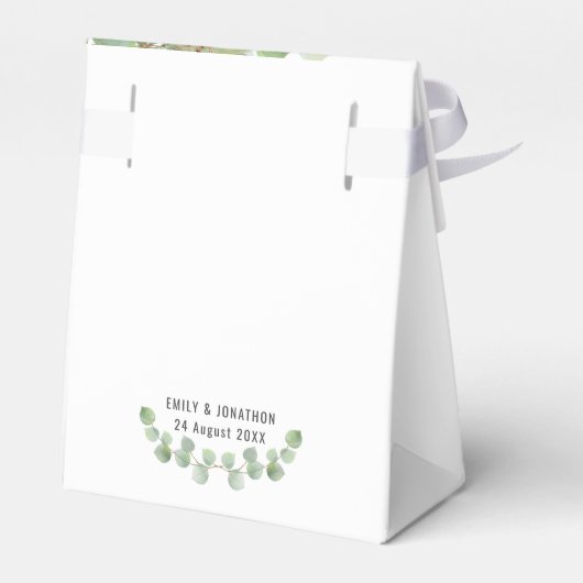 Elegant Eukalyptus Greenery Gold Names Datum Weiß Geschenkschachtel (Rückseite)