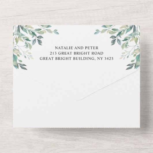 Elegant Eukalyptus Greenery Gold Rustikale Hochzei All In One Einladung (Rückseite)