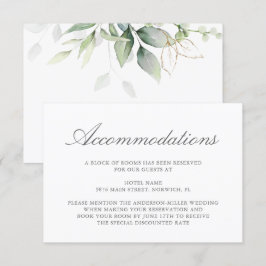 Elegant Eukalyptus Greenery Gold Unterkünfte Begleitkarte