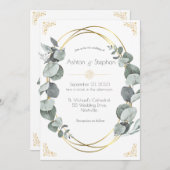 Elegant Eukalyptus Greenery Gold Wedding Einladung (Vorne/Hinten)