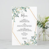 Elegant Eukalyptus Greenery Gold Wedding Menu (Stehend Vorderseite)