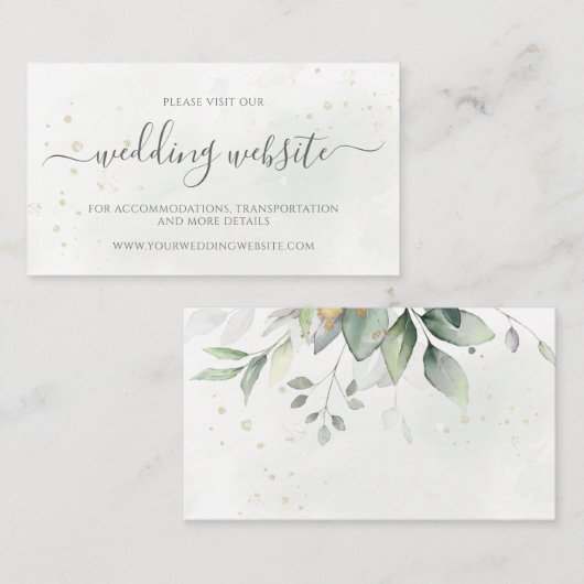 Elegant Eukalyptus Greenery Gold Wedding Website Begleitkarte (Vorne/Hinten)