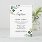 Elegant Eukalyptus Greenery Green Baptism Einladung (Stehend Vorderseite)