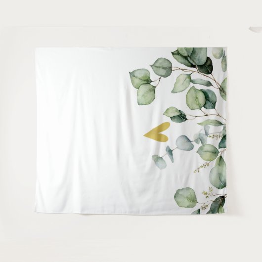 Elegant Eukalyptus Greenery Herz Hochzeit Hintergr Wandteppich (Vorderseite (Horizontal))