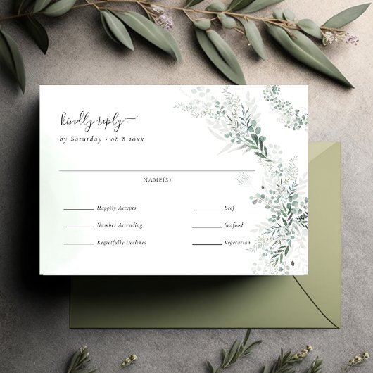 Elegant Eukalyptus Greenery Hochzeit RSVP Karte