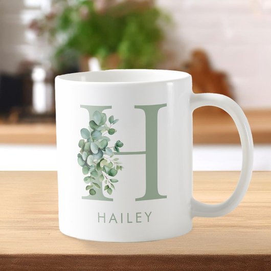 Elegant Eukalyptus Greenery Initial Name Monogram Kaffeetasse