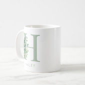 Elegant Eukalyptus Greenery Initial Name Monogram Kaffeetasse (Vorderseite Links)