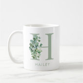 Elegant Eukalyptus Greenery Initial Name Monogram Kaffeetasse (Links)