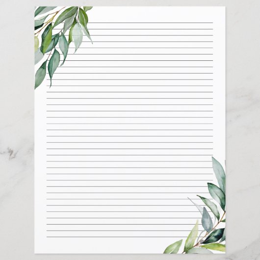 Elegant Eukalyptus Greenery Lined Writing Paper (Rückseite)