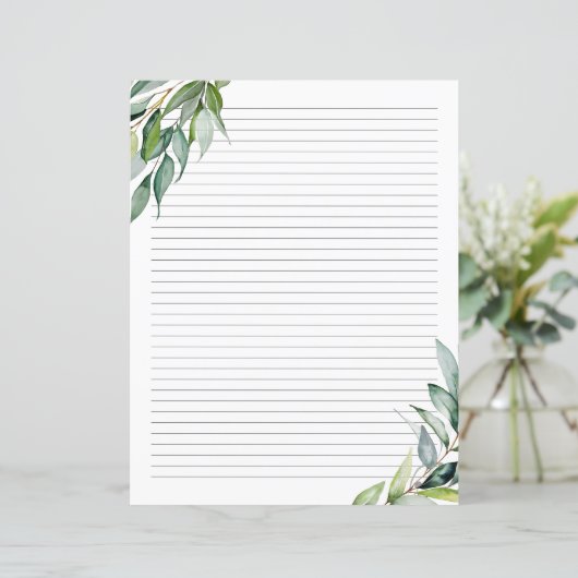 Elegant Eukalyptus Greenery Lined Writing Paper (Stehend Vorderseite)