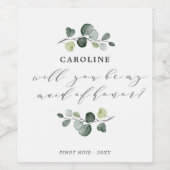 Elegant Eukalyptus Greenery Made of Honor Vorschla Weinetikett (Einzelnes Label)