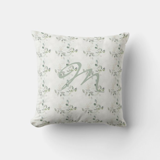 Elegant Eukalyptus Greenery Monogram Kissen (Vorderseite)