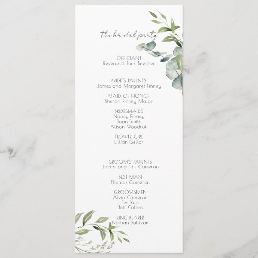 Elegant Eukalyptus Greenery Programm (Rückseite)