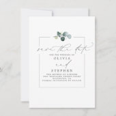 Elegant Eukalyptus Greenery Save the Date Ankündigung (Vorderseite)