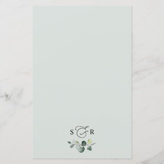 Elegant Eukalyptus Greenery Simple Wedding Menu (Rückseite)