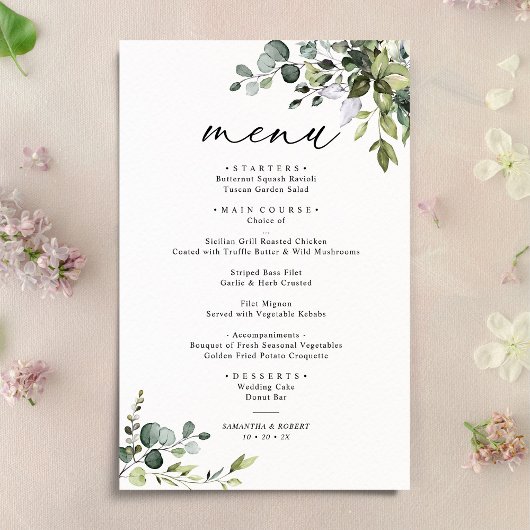 Elegant Eukalyptus Greenery Simple Wedding Menu