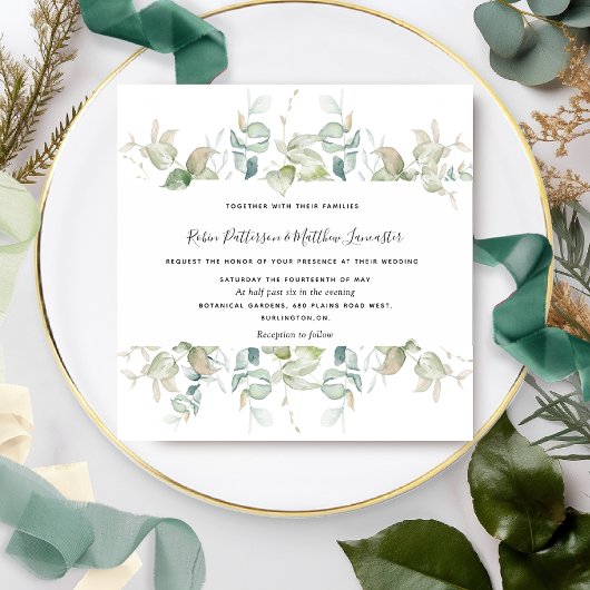 Elegant Eukalyptus Greenery, Square Wedding Einladung