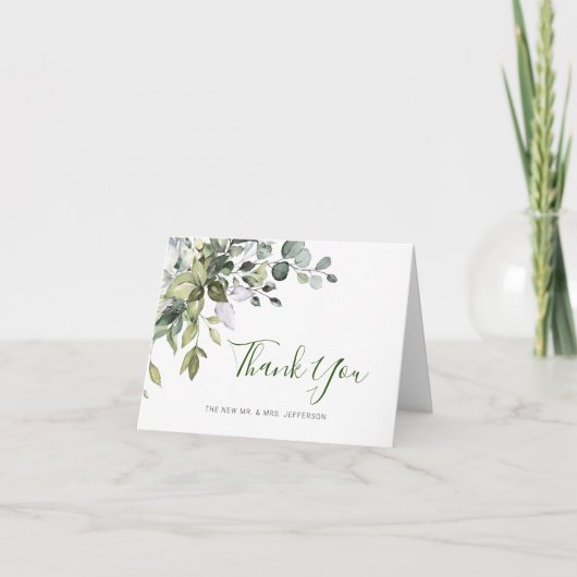 Elegant Eukalyptus Greenery Watercolor Wedding Dankeskarte (Vorderseite)
