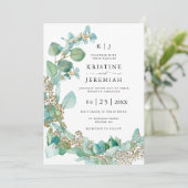 Elegant Eukalyptus Greenery Watercolor Wedding Einladung (Stehend Vorderseite)