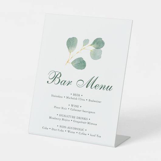 Elegant Eukalyptus Greenery Wedding Bar Menu Sockelschild (Vorderseite)