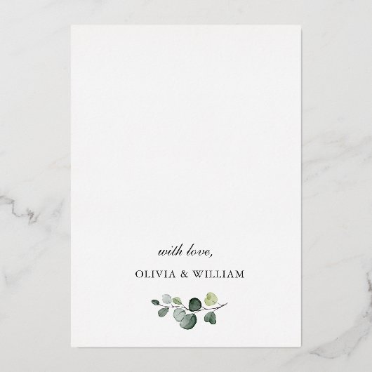 Elegant Eukalyptus Greenery Wedding Gold Foil Folieneinladung (Rückseite)