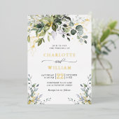 Elegant Eukalyptus Greenery Wedding Gold Folieneinladung (Stehend vorne)