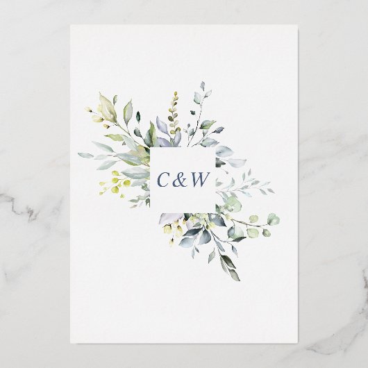 Elegant Eukalyptus Greenery Wedding Gold Folieneinladung (Rückseite)