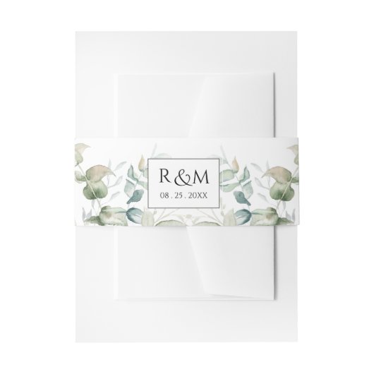 Elegant Eukalyptus Greenery Wedding Monogram Einladungsbanderole (Vorderseite Beispiel)