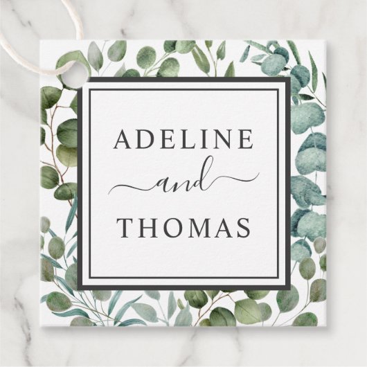 Elegant Eukalyptus Greenery Wedding Monogram Geschenkanhänger (Vorderseite)