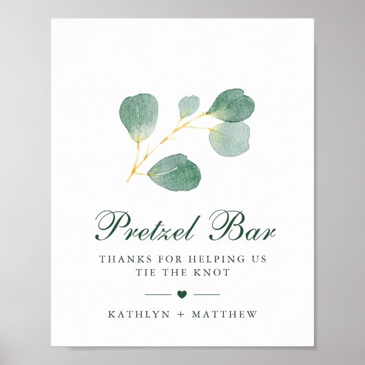 Elegant Eukalyptus Greenery Wedding Pretzel Bar Poster