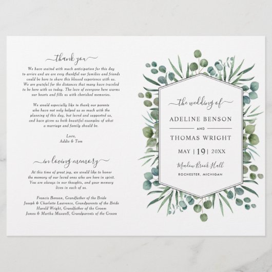 Elegant Eukalyptus Greenery Wedding Programs (Vorderseite)