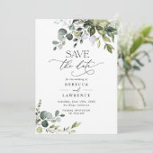 Elegant Eukalyptus Greenery Wedding Save the Date Einladung (Stehend Vorderseite)