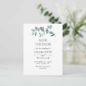 Elegant Eukalyptus Greenery Wedding Save the Date Postkarte (Stehend Vorderseite)
