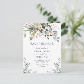 Elegant Eukalyptus Greenery Wedding Save the Date Postkarte (Stehend Vorderseite)