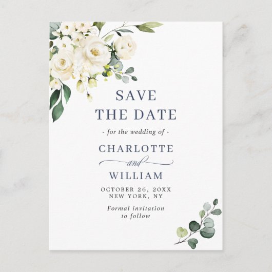 Elegant Eukalyptus Greenery Wedding Save the Date Postkarte (Vorderseite)